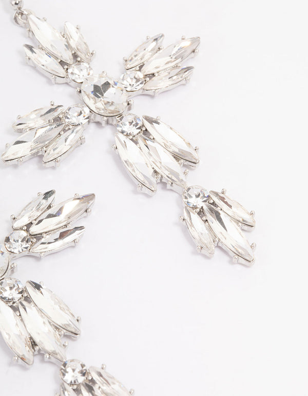 Silver Cross Shard Drop Earrings