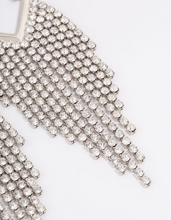 Silver Diamante Tassel Cup Chain Hoop Earrings