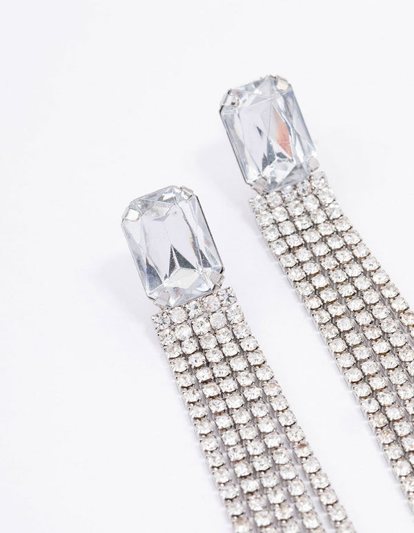 Silver Diamante Cup Chain Drop Earrings