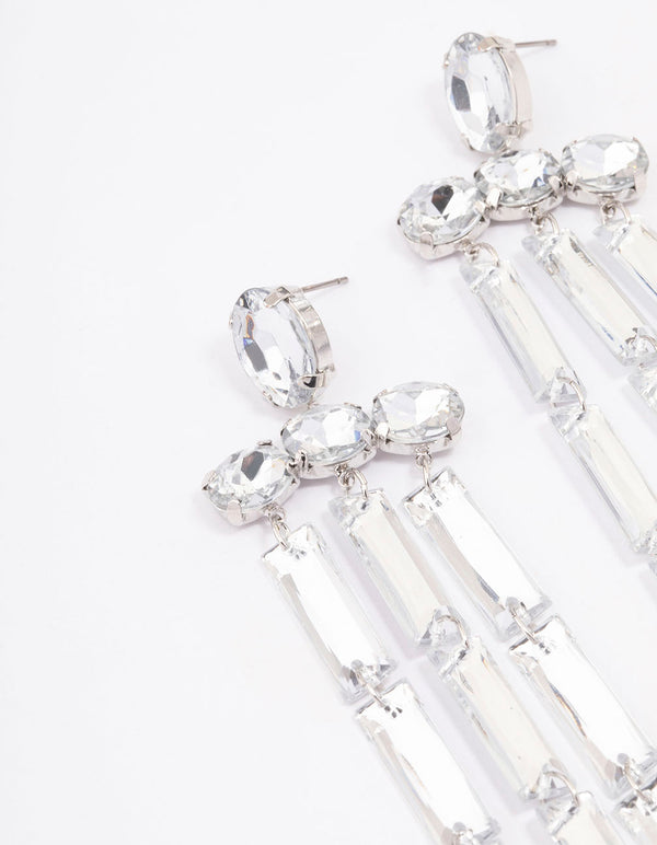 Silver Diamante Drop Chandelier Earrings