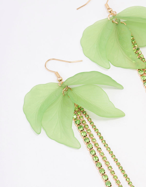 Green Leaf Petal Cup Chain Drop Earrings