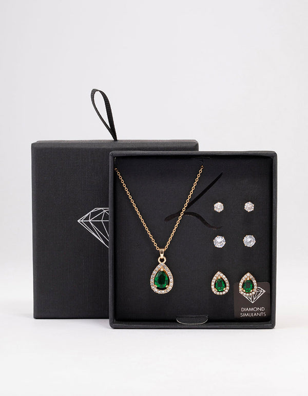 Gold Multi Pear Diamante Jewellery Set