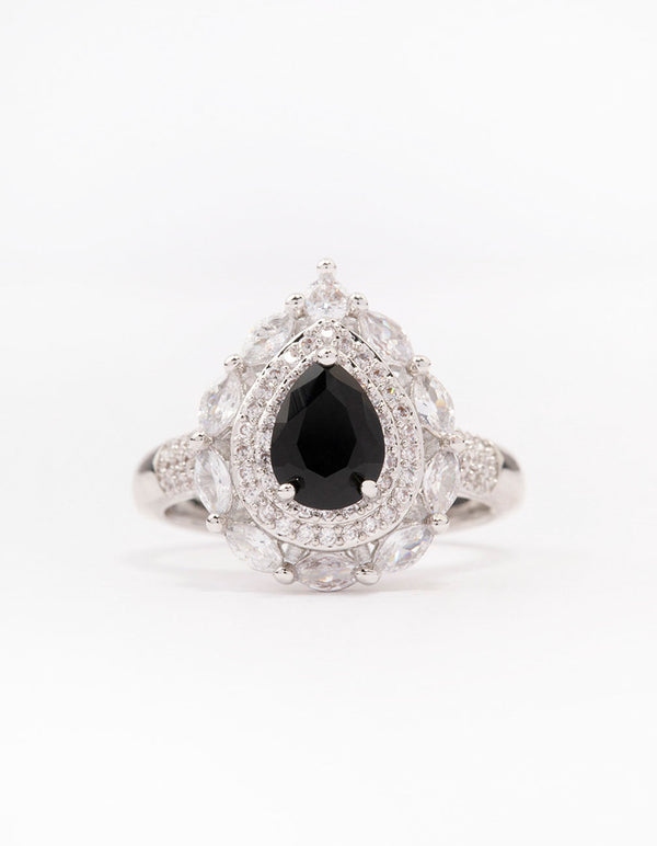 Black Flare Pear Cubic Zirconia Ring