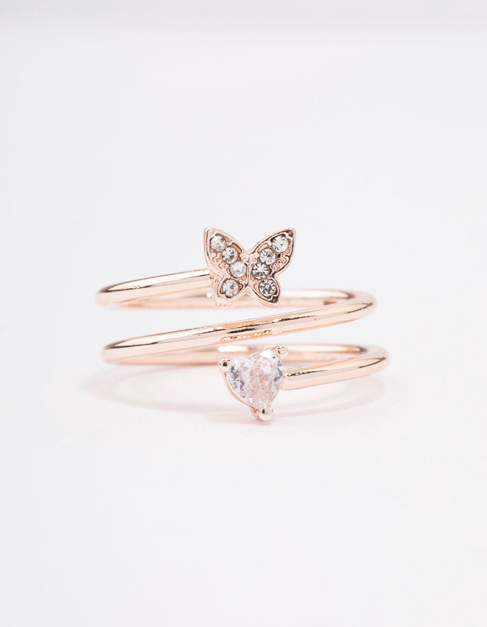Rose Gold Plated Heart Butterfly Wrapped Ring