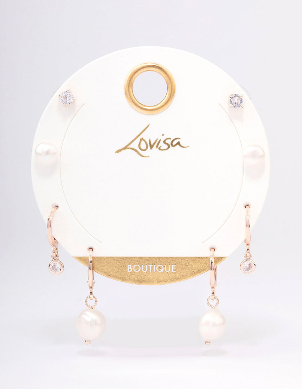 Rose Gold Plated Freshwater Pearl & Cubic Zirconia Earring Pack
