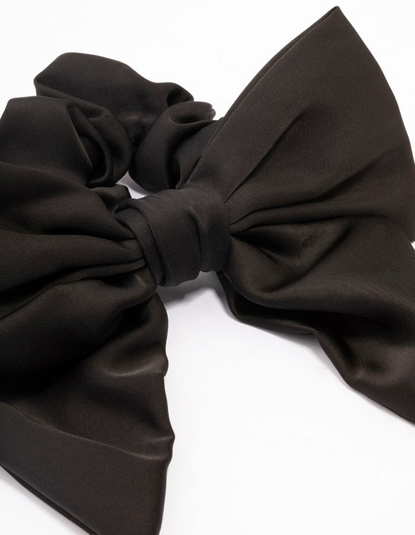 Black Satin Bow Hair Scrunchie