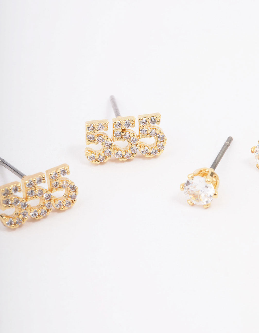 Gold Plated Cubic Zirconia Angel Number 555 Stud Earring Pack