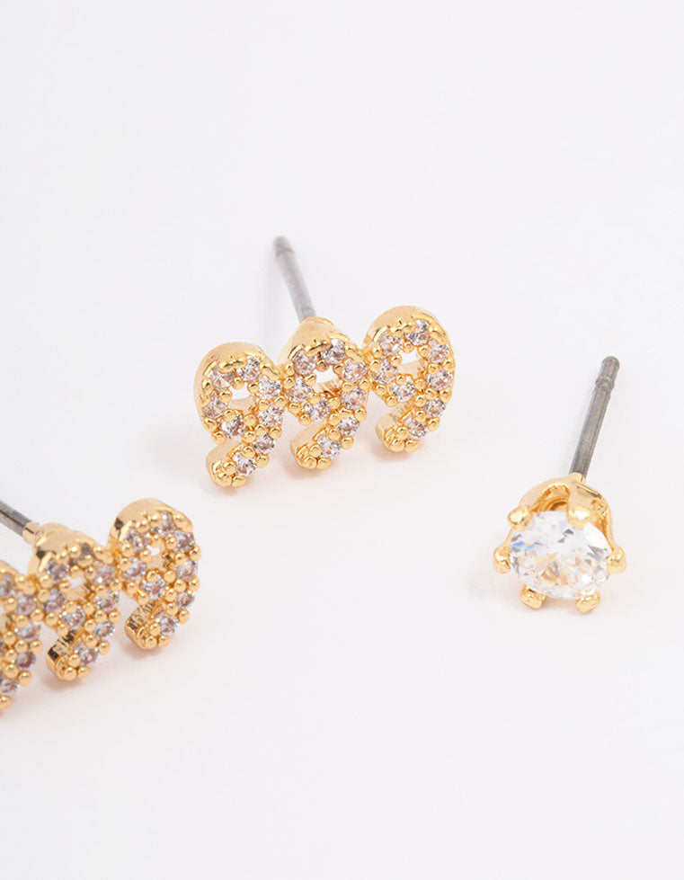 Gold Plated Cubic Zirconia Angel Number 999 Stud Earring Pack
