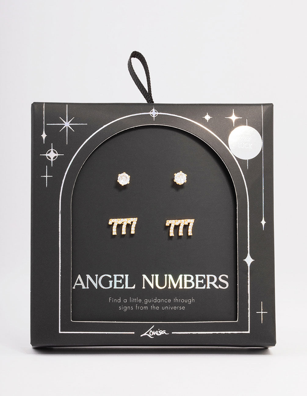 Gold Plated Cubic Zirconia Angel Number 777 Stud Earring Pack