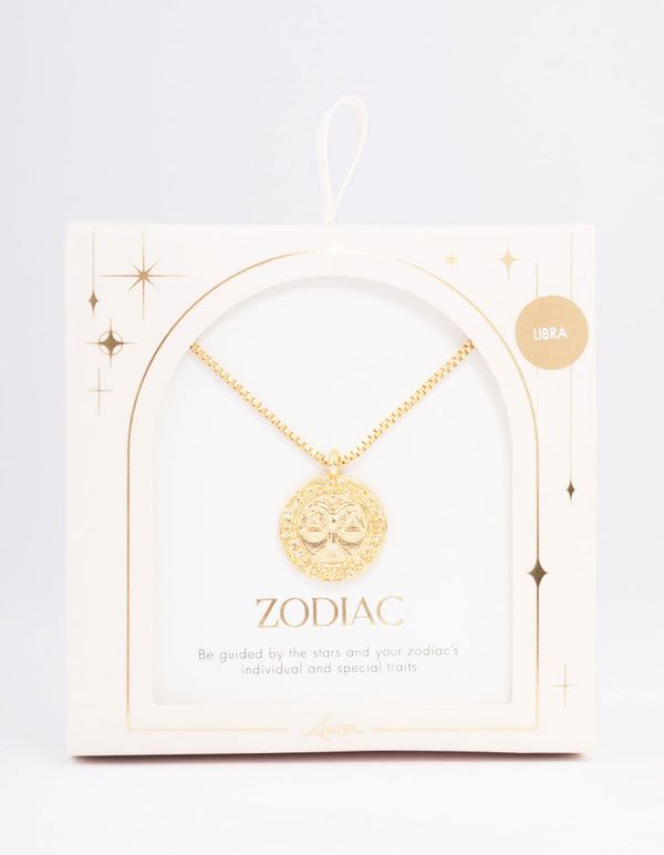 Gold Plated Libra Star Sign Pendant Necklace