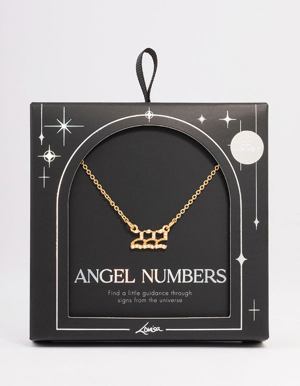 Gold Plated Cubic Zirconia 222 Angel Number Pendant Necklace