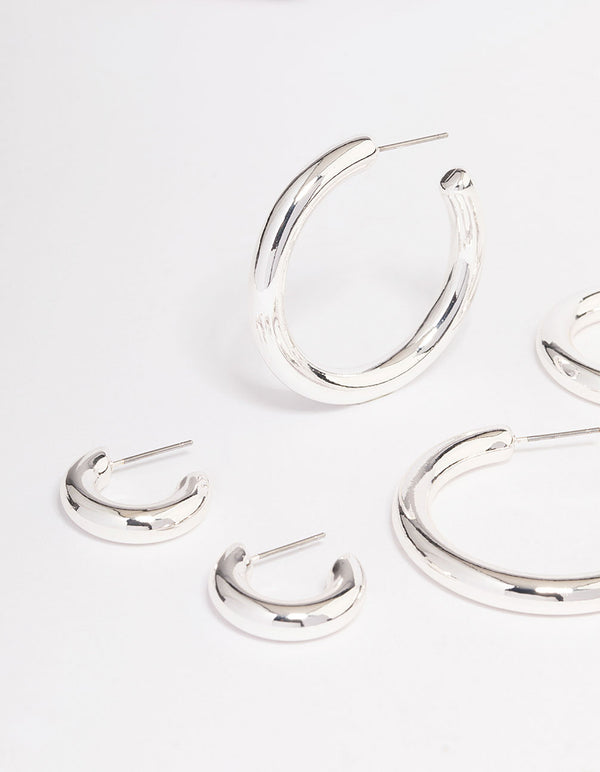 Silver Plated Chubby Hoop Earring 3-Pack