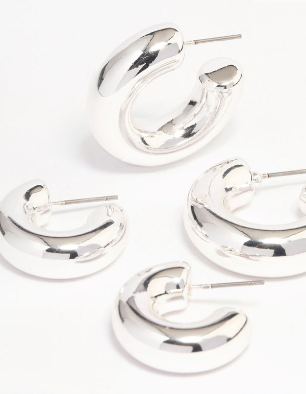 Silver Plated Chubby Hoop Earring Pack