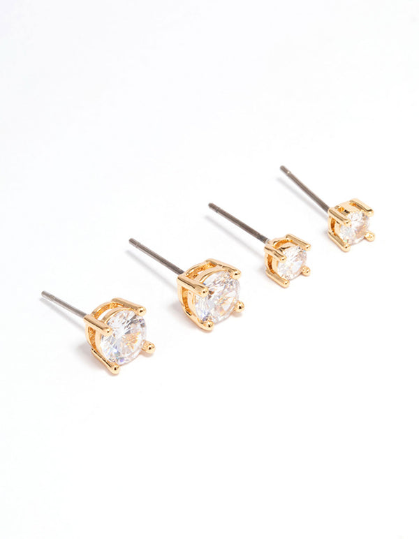 Gold Plated Cubic Zirconia Stud Earring Pack