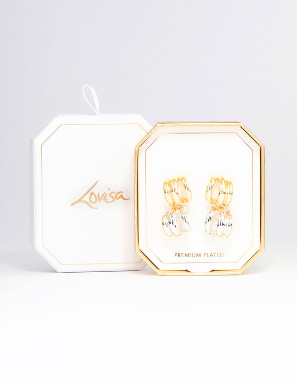 Gold & Silver Plated Huggie Hoop Earring Pack