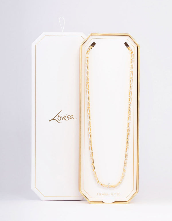 Gold Plated Baguette Cubic Zirconia Necklace