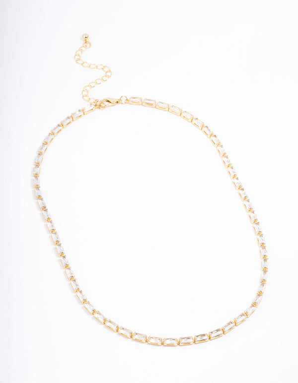 Gold Plated Baguette Cubic Zirconia Necklace