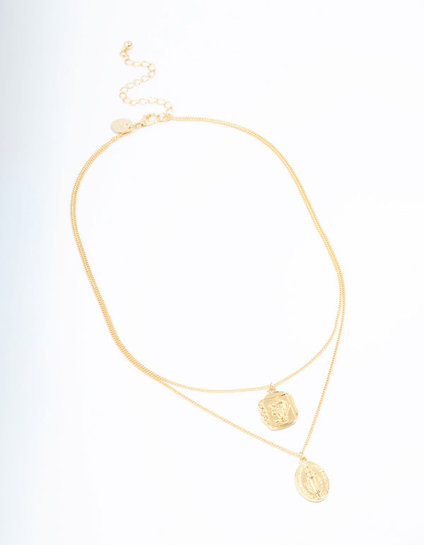 Gold Plated Coin Pendant Layered Necklace