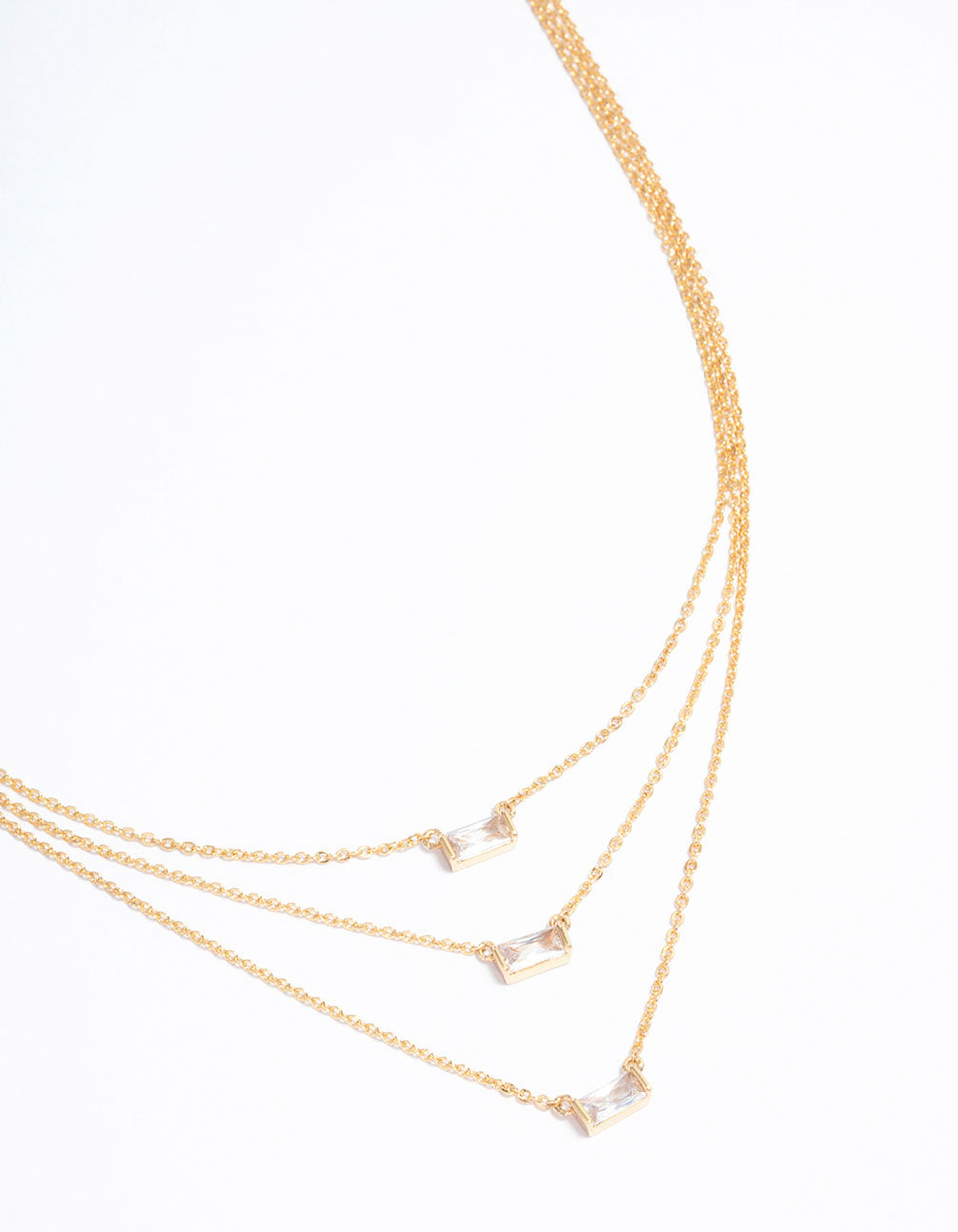 Gold Plated Cubic Zirconia Baguette Layered Necklace