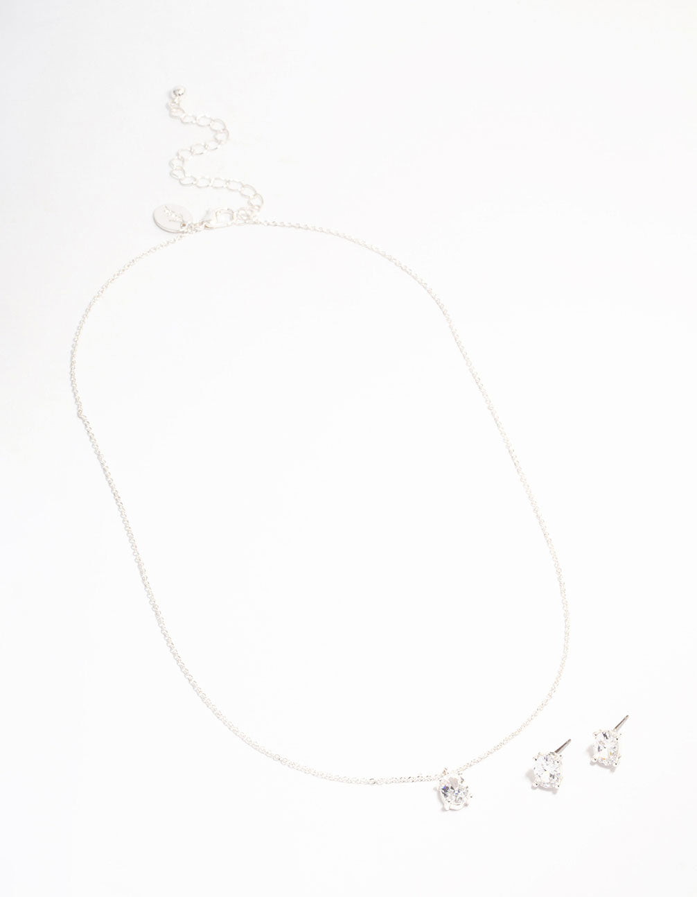 Silver Plated Oval Cubic Zirconia Necklace & Earrings Set