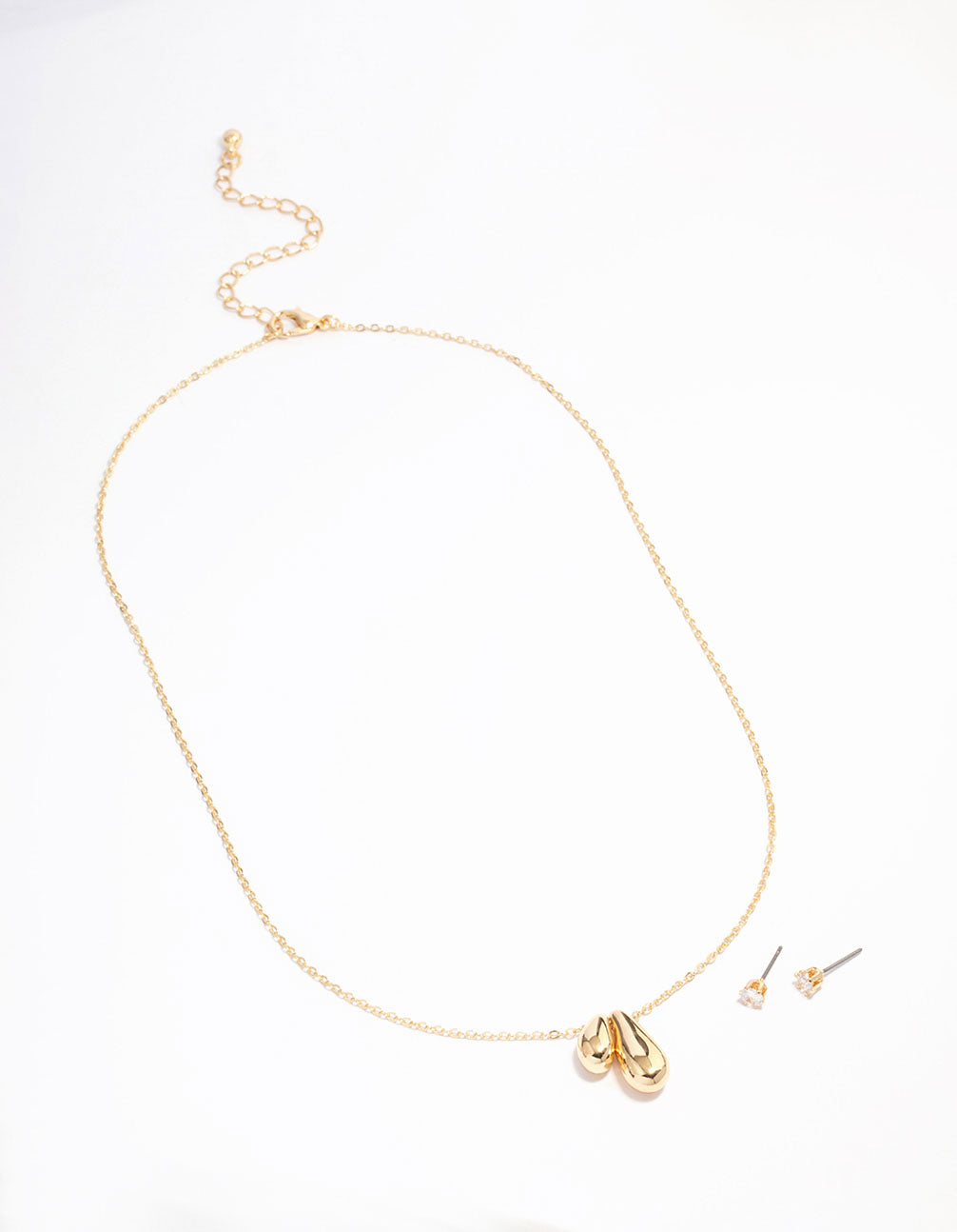 Gold Plated Double Drop Pendant Necklace & Earrings Set
