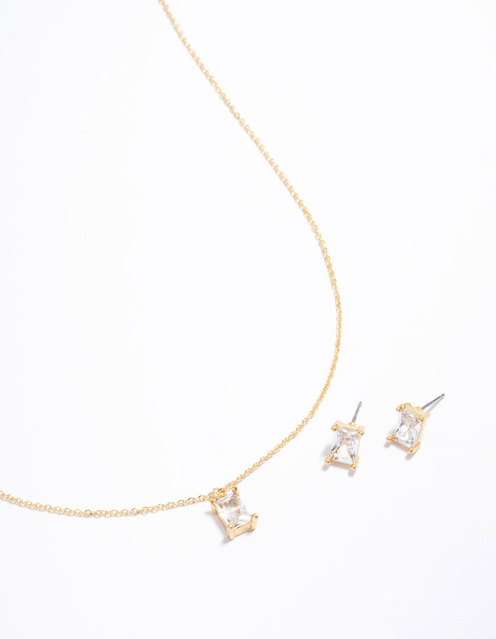 Gold Plated Radiant Cubic Zirconia Necklace & Earrings Set