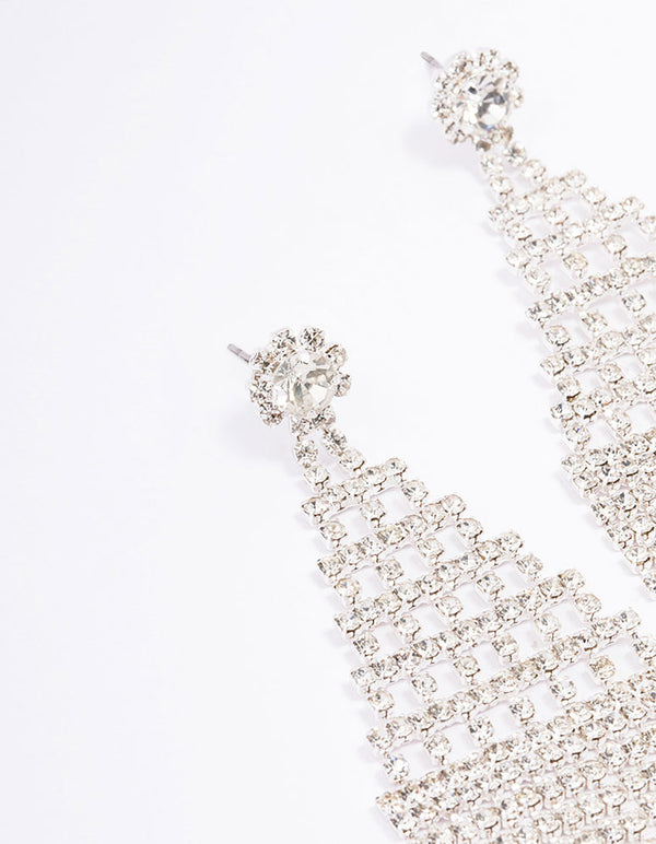 Silver Medium Diamante Cup Chain Drop Earrings