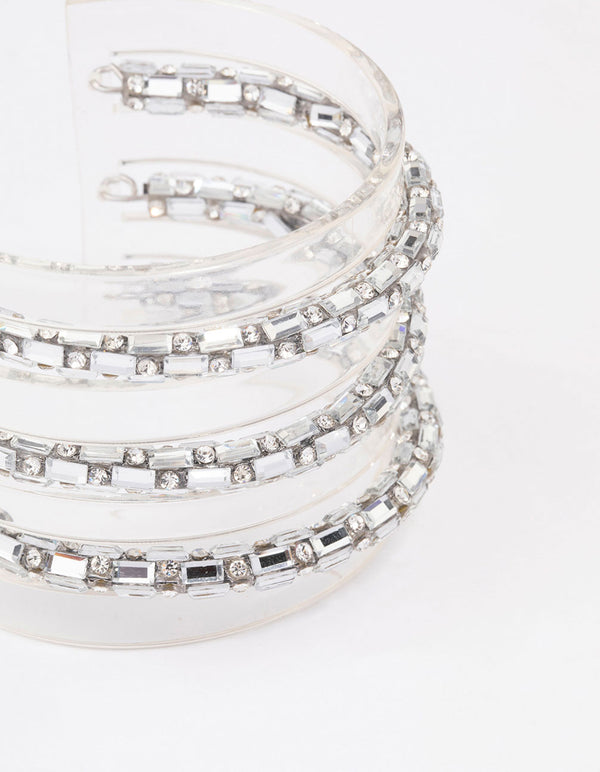 Silver Triple Diamante Row Wrist Cuff