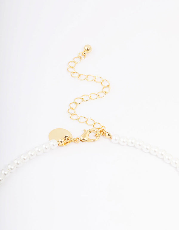 Gold Plated Letter M Initial & Pearl Pendant Necklace