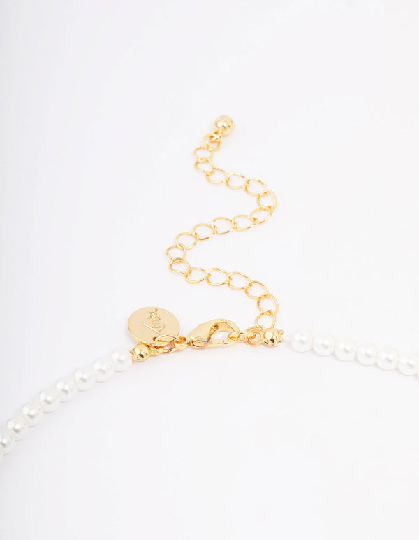 Gold Plated Letter J Initial & Pearl Pendant Necklace