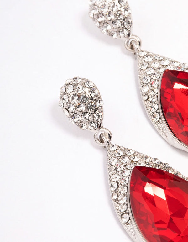 Red Stone Diamante Drop Earrings
