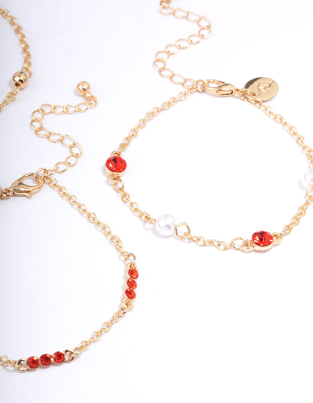 Red 5 Row Charm Gold Bracelets & Anklets Set