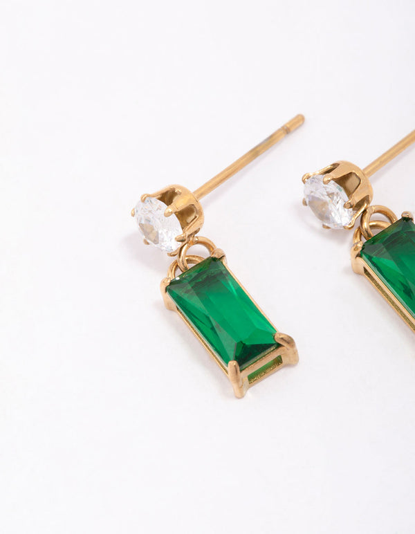 Gold Plated Surgical Steel Cubic Zirconia Baguette Drop Earrings