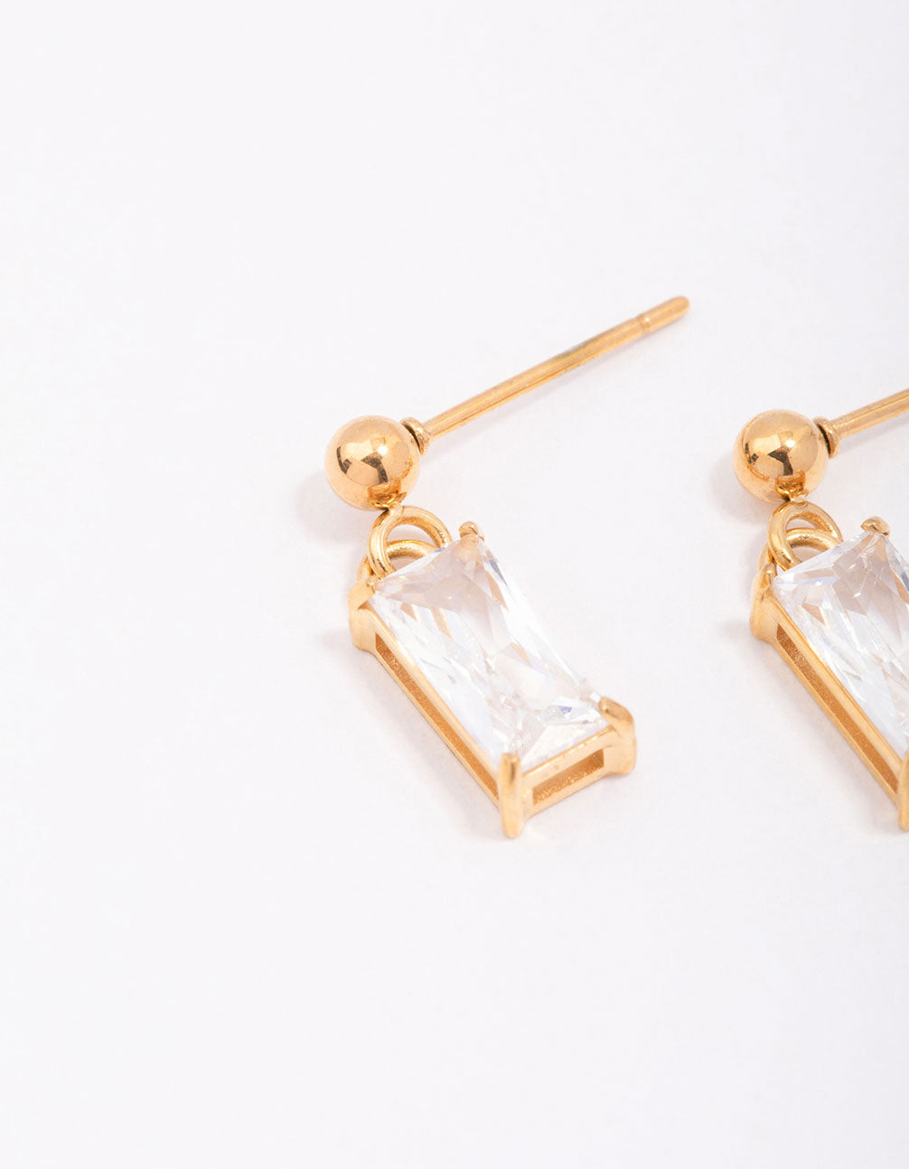 Gold Plated Surgical Steel Baguette Drop Earrings