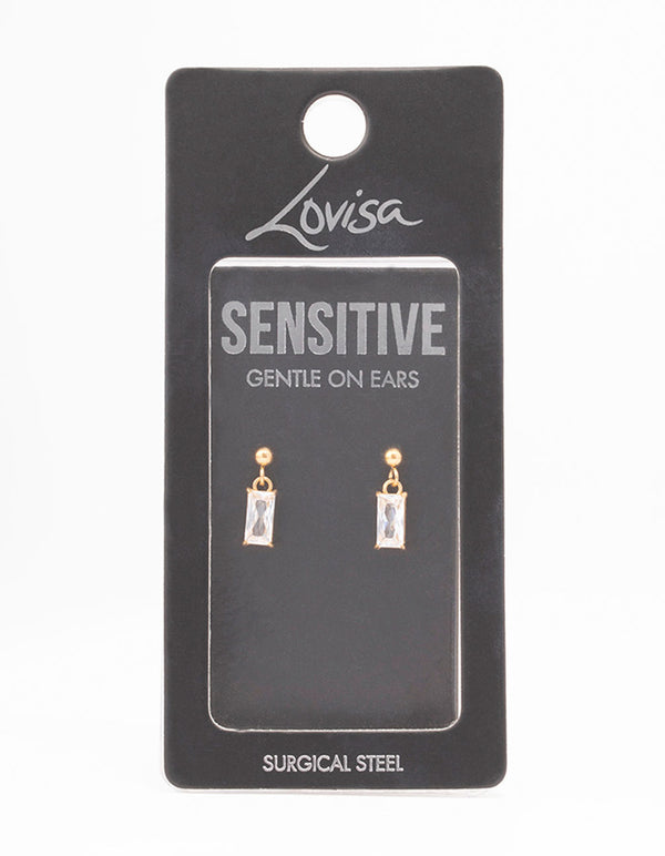 Gold Plated Surgical Steel Baguette Drop Earrings
