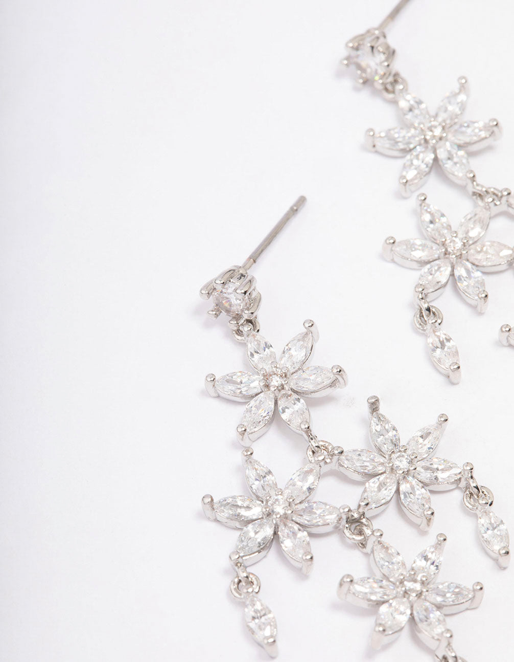 Silver Cubic Zirconia Flower Chandelier Drop Earrings