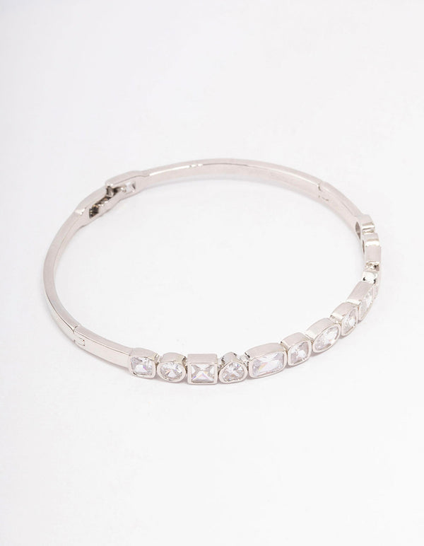 Silver Cubic Zirconia Mixed Shape Stone Bangle