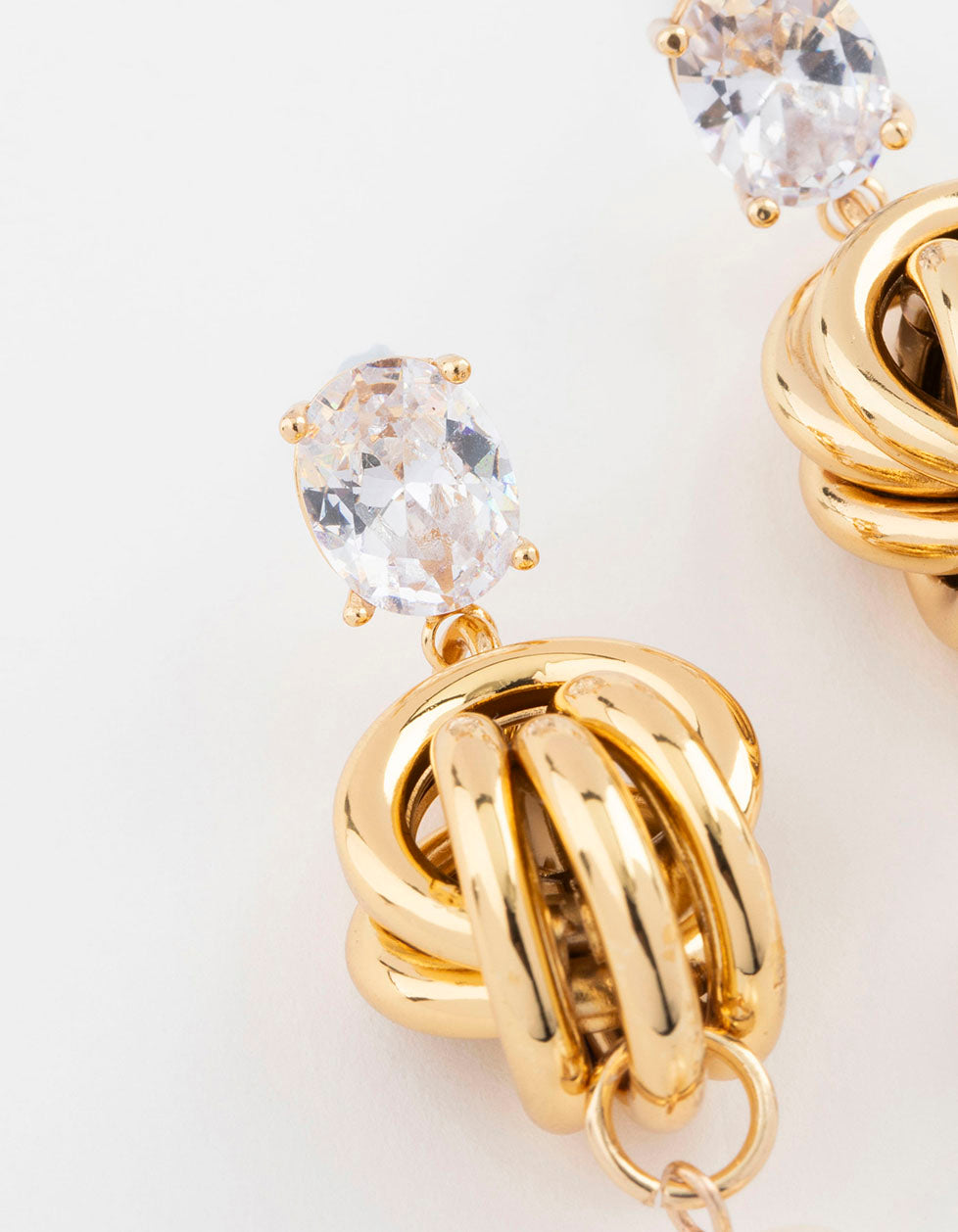 Gold Plated Cubic Zirconia & Freshwater Pearl Knotted Drop Earrings
