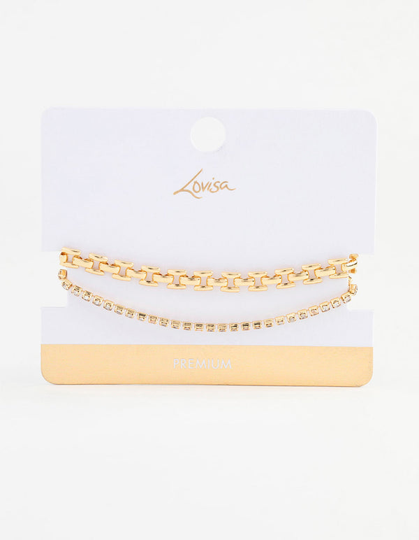 Gold Plated Link Chain & Tennis Bracelet Pack