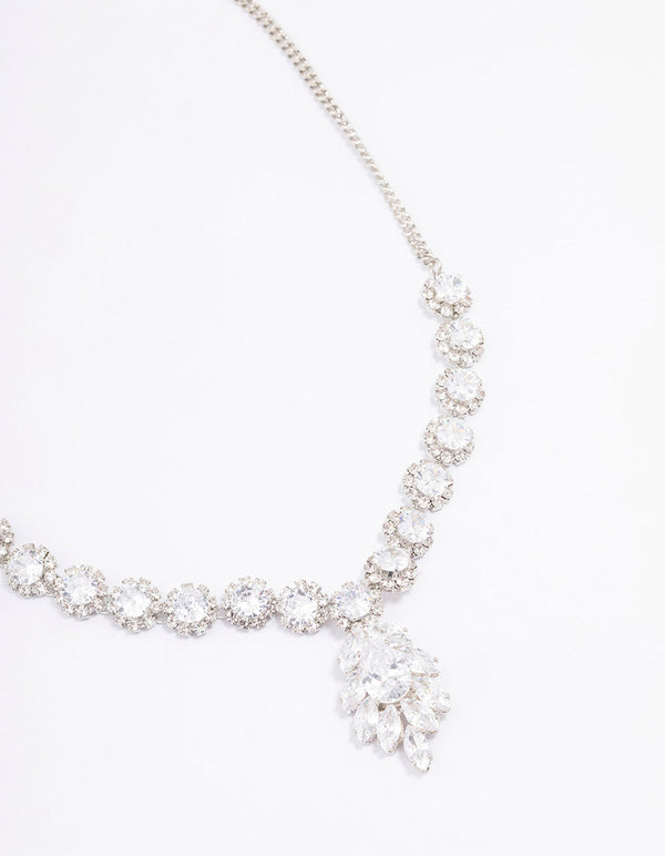 Silver Floral Statement Cubic Zirconia Necklace