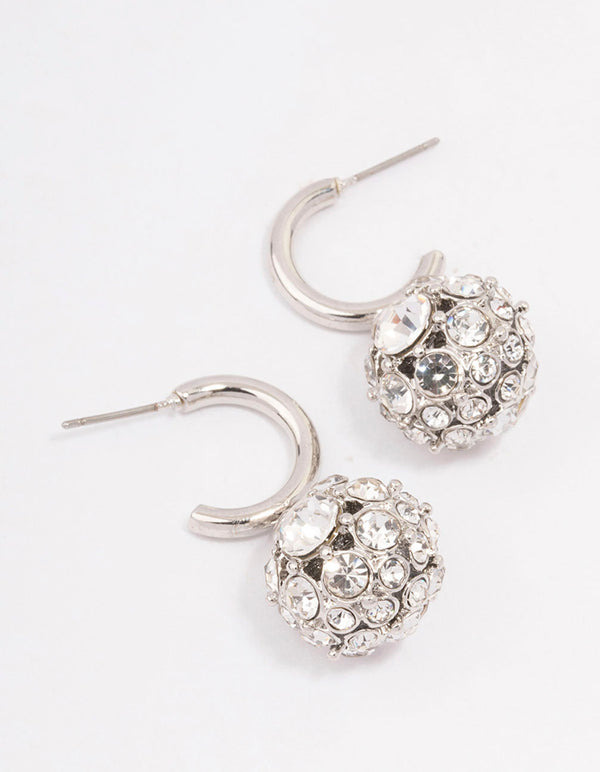 Silver Glamorous Ball Drop Huggie Earrings