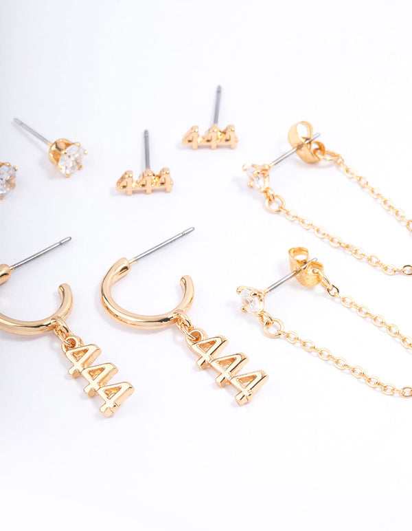Gold Plated 444 Angel Number Earring Pack