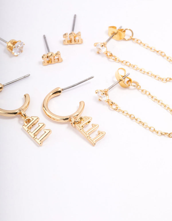 Gold Plated 111 Angel Number Earring Pack