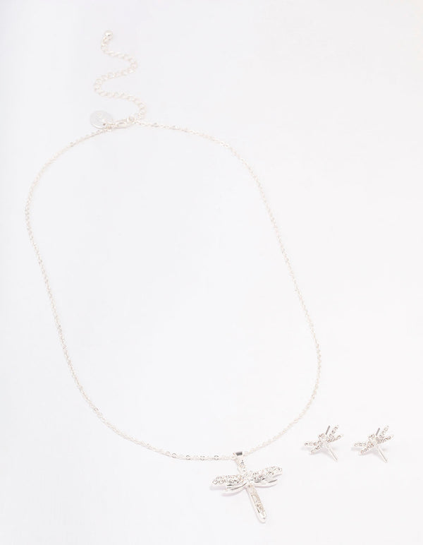 Silver Baguette Dragonfly Jewellery Set