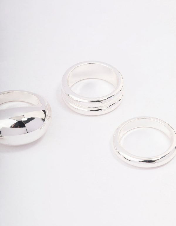 Silver Organic Smooth Ring Pack