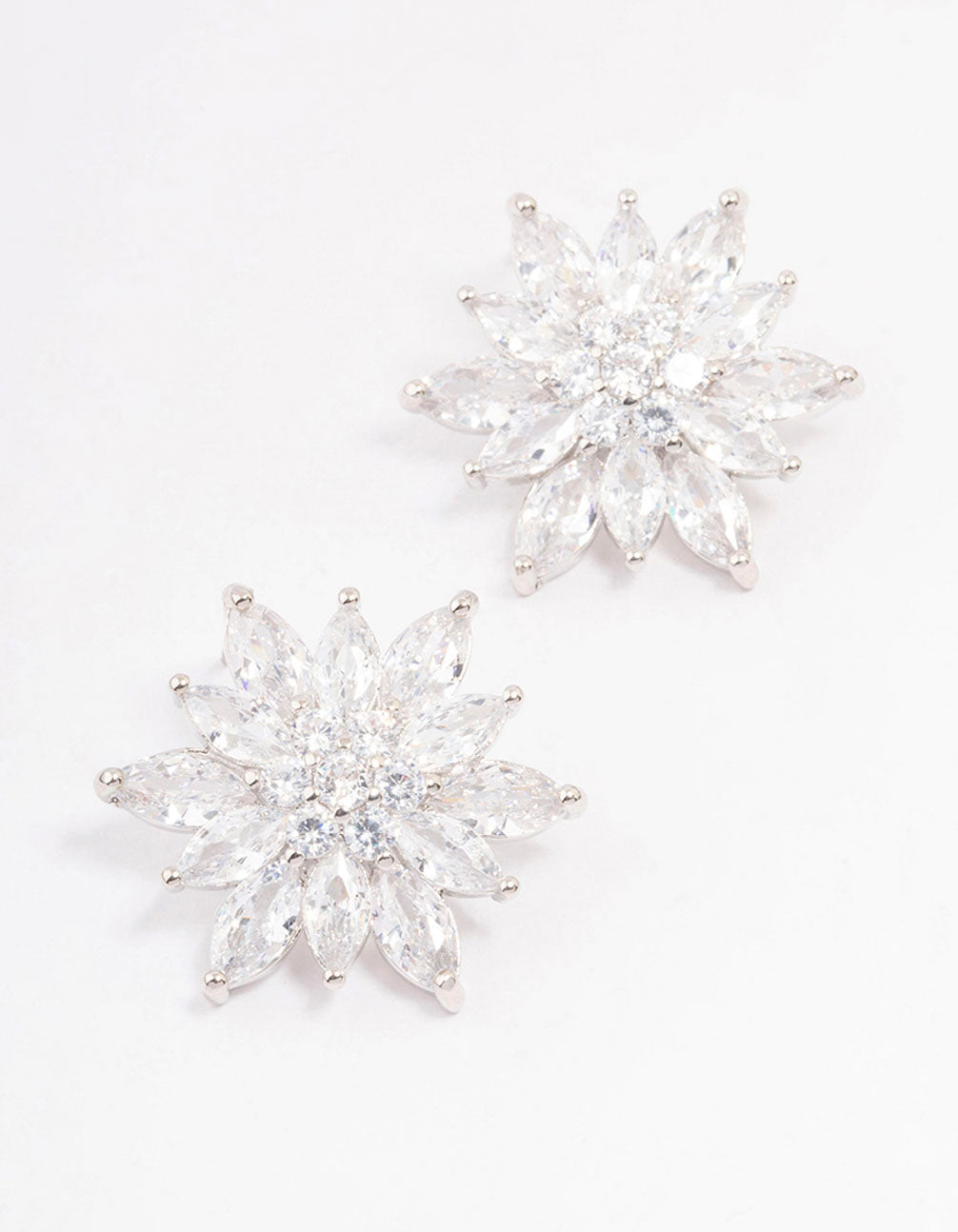 Silver Cubic Zirconia Flower Stud Earrings