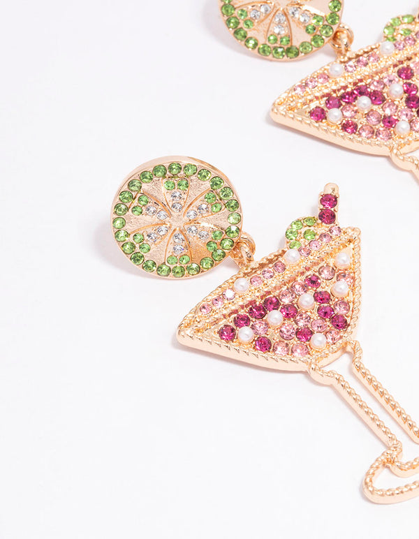 Gold Cocktail & Lime Party Drop Earrings