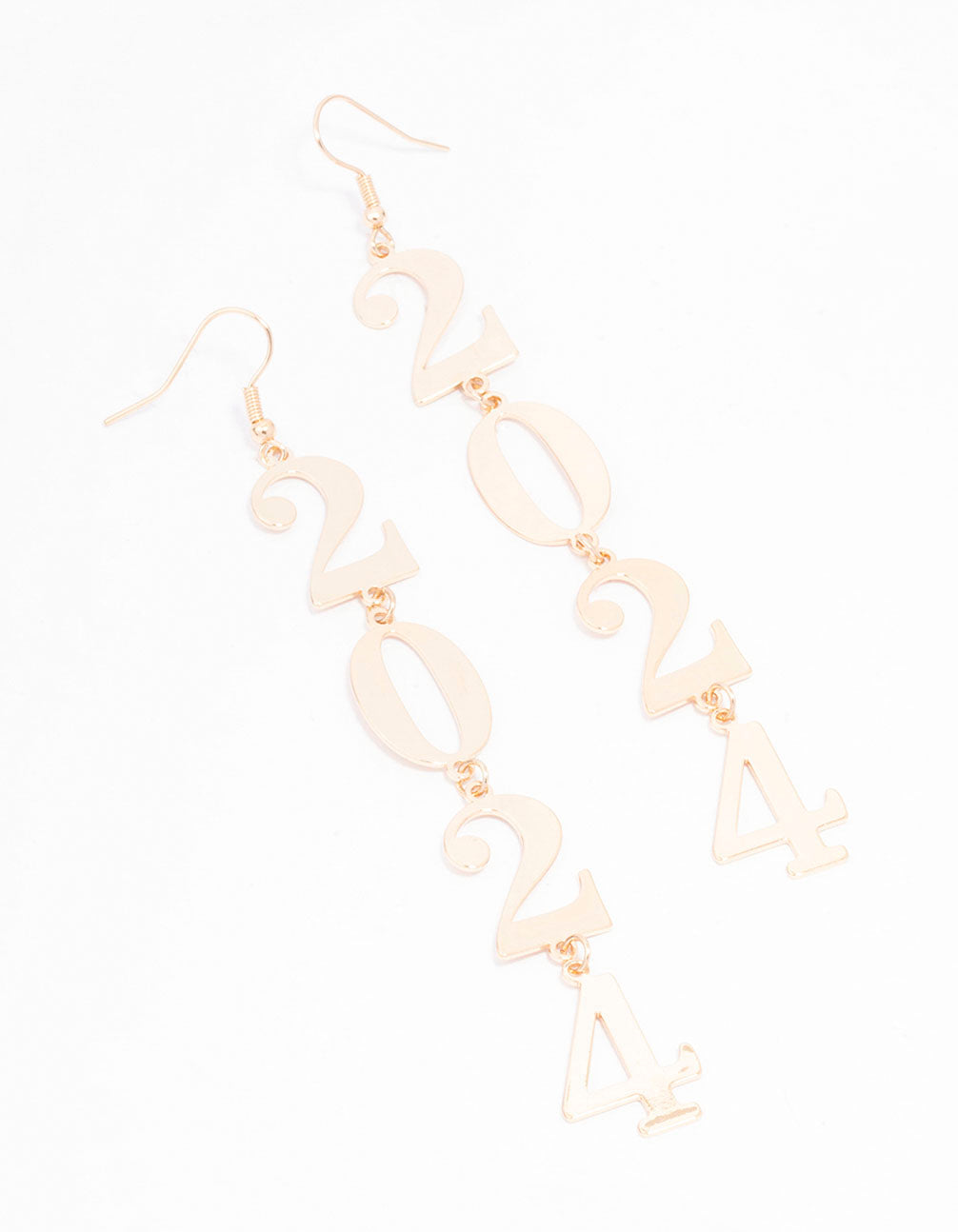 Gold Metallic 2024 New Year Drop Earrings