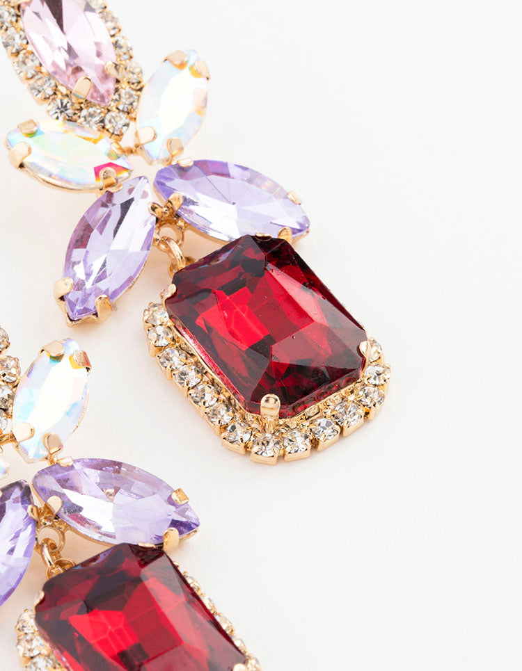 Gold Mixed Oval Stone Square Drop Earrings