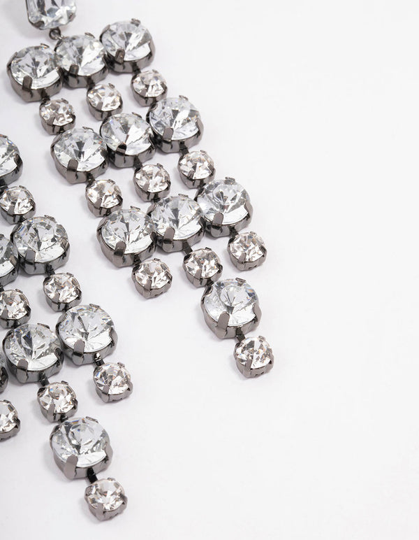 Black Diamante Drop Tassel Earrings